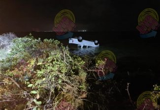 Rental Car rolls over close to Pink Beach