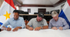 1. The signing of the contract with Work Monster B.V. to expand and renovate the Sacred Heart School. From left to right: Island Secretary Tim Muller, Brian Hassell of Work Monster and Island Governor Jonathan Johnson.