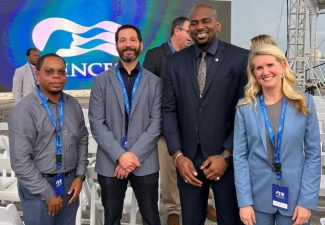 Harbour CEO Gumbs and Act. Minister of TEATT Ottley meet with Carnival Corporation