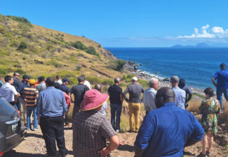 Potential Contractors take a first-hand look at the location of the new harbour at Black Rocks. Photo: OLS